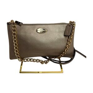 Coach 2015 F52709 Metallic Quinn Crossbody Pebble Leather Chain Strap